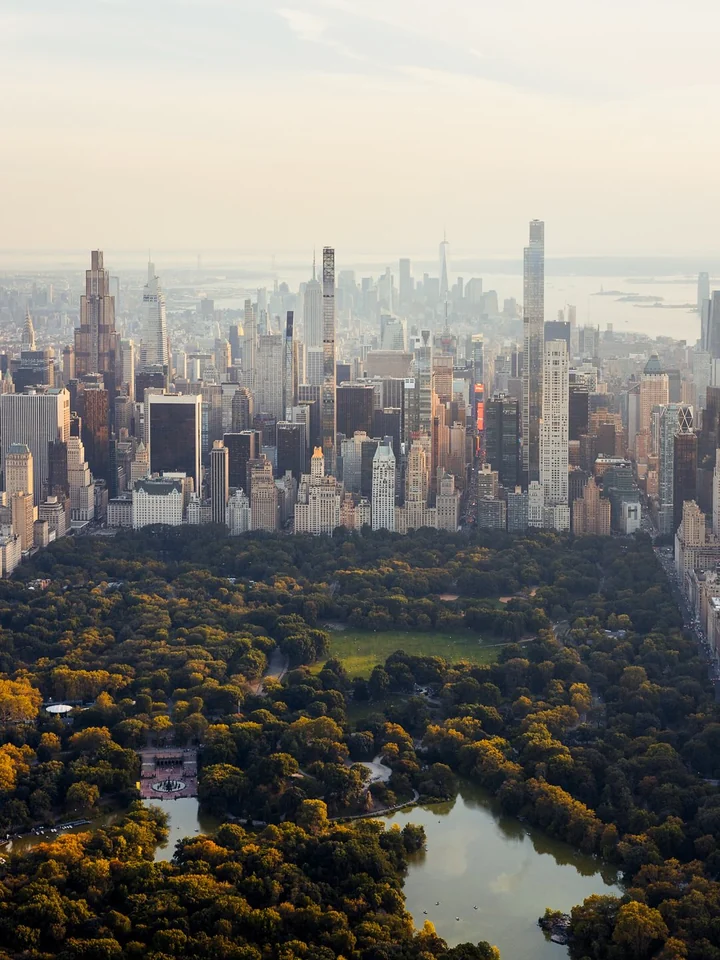 Central Park and the New York skyline in soft light